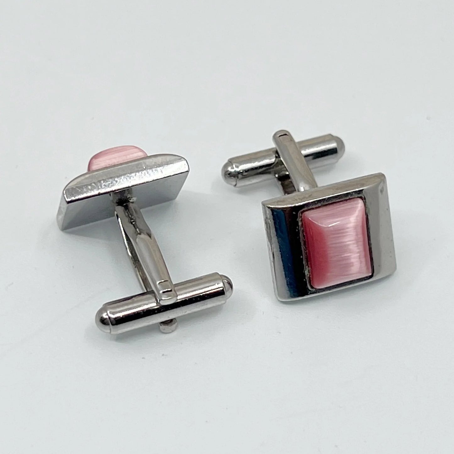 Stainless steel cat eye fiber optic cufflinks