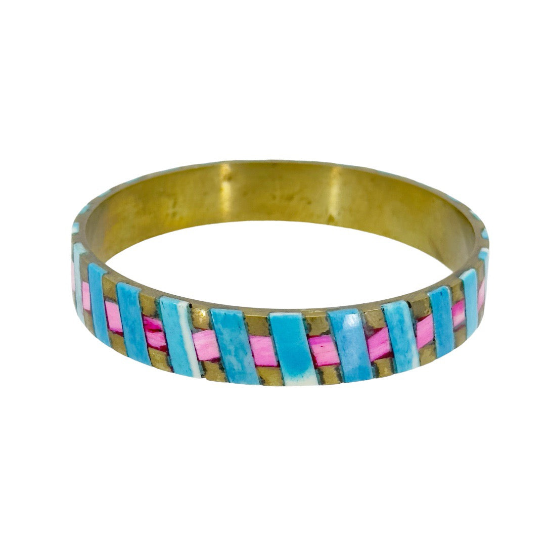 Vintage Brass bone inlay bangle bracelet