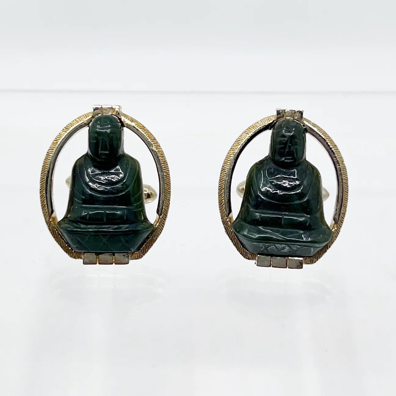 gold filled carve Buddha jade cufflinks