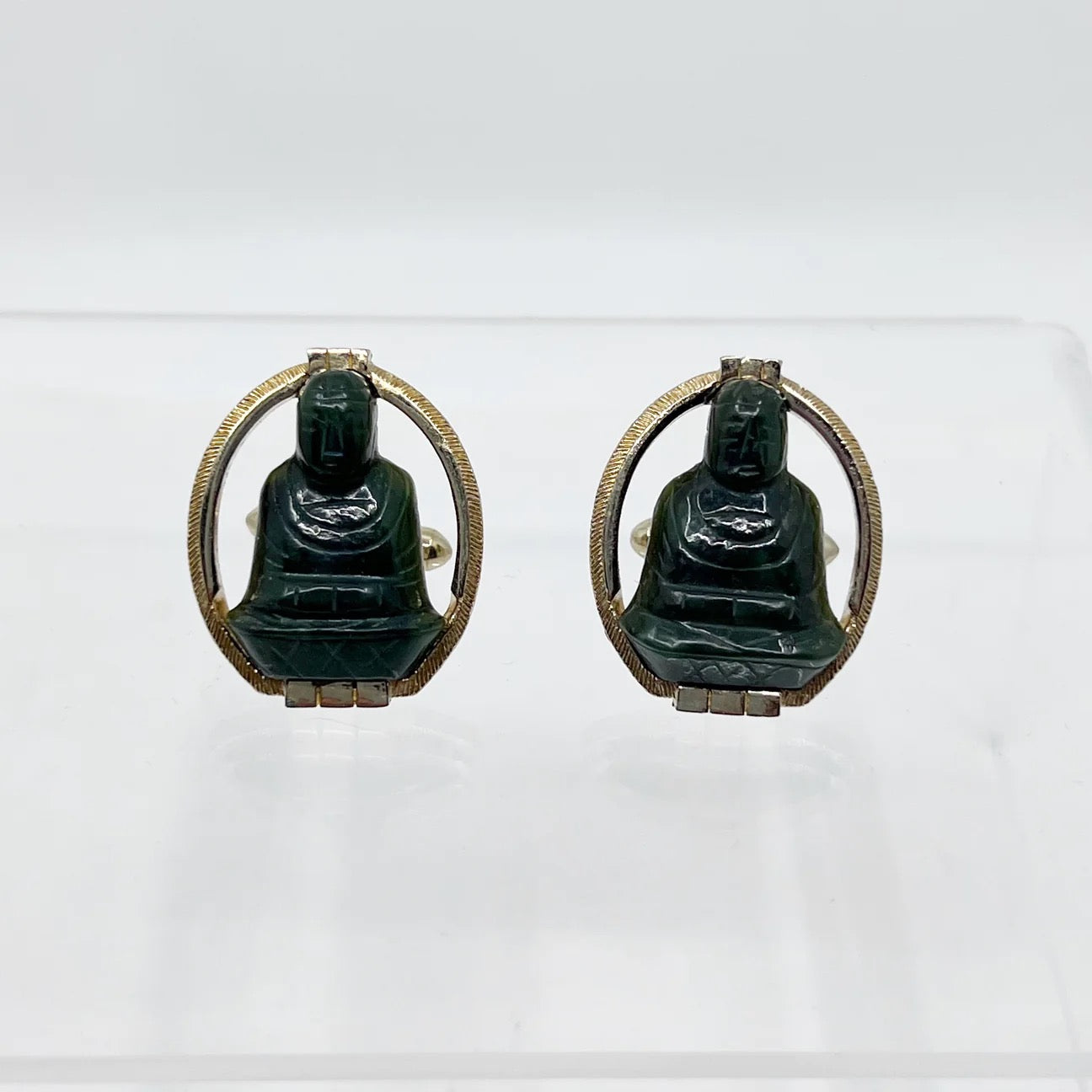 gold filled carve Buddha jade cufflinks