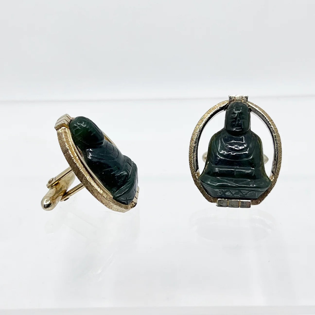 gold filled carve Buddha jade cufflinks