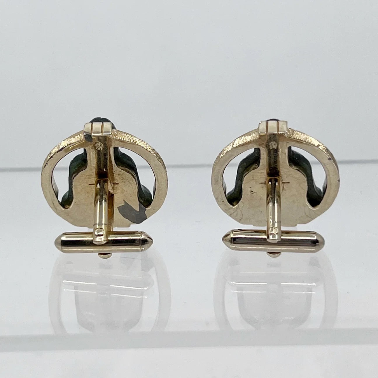 gold filled carve Buddha jade cufflinks