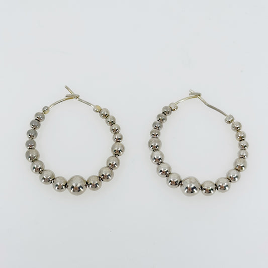 Hand Made silver tone bead hoop earrings