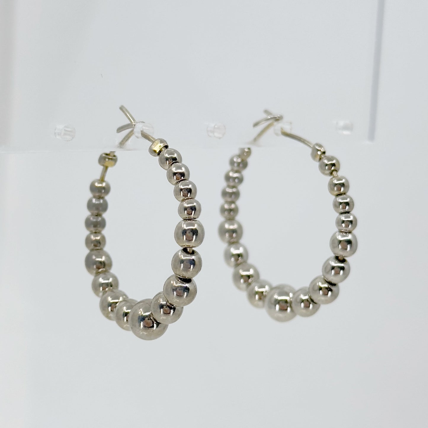 Hand Made silver tone bead hoop earrings