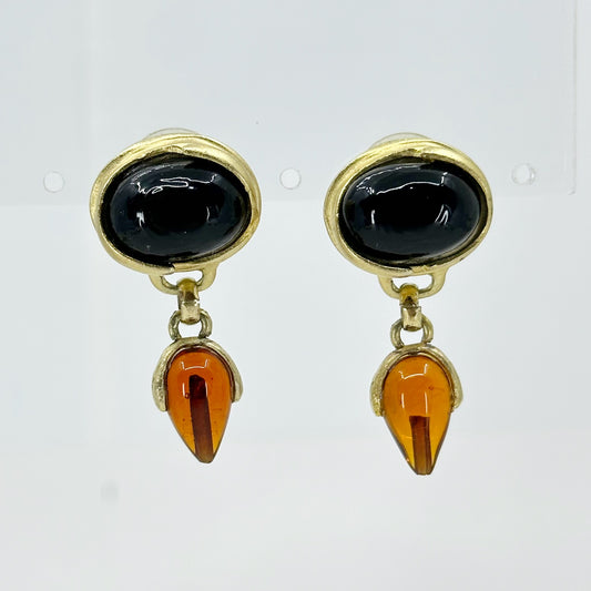 Vintage Gold tone molded glass earrings