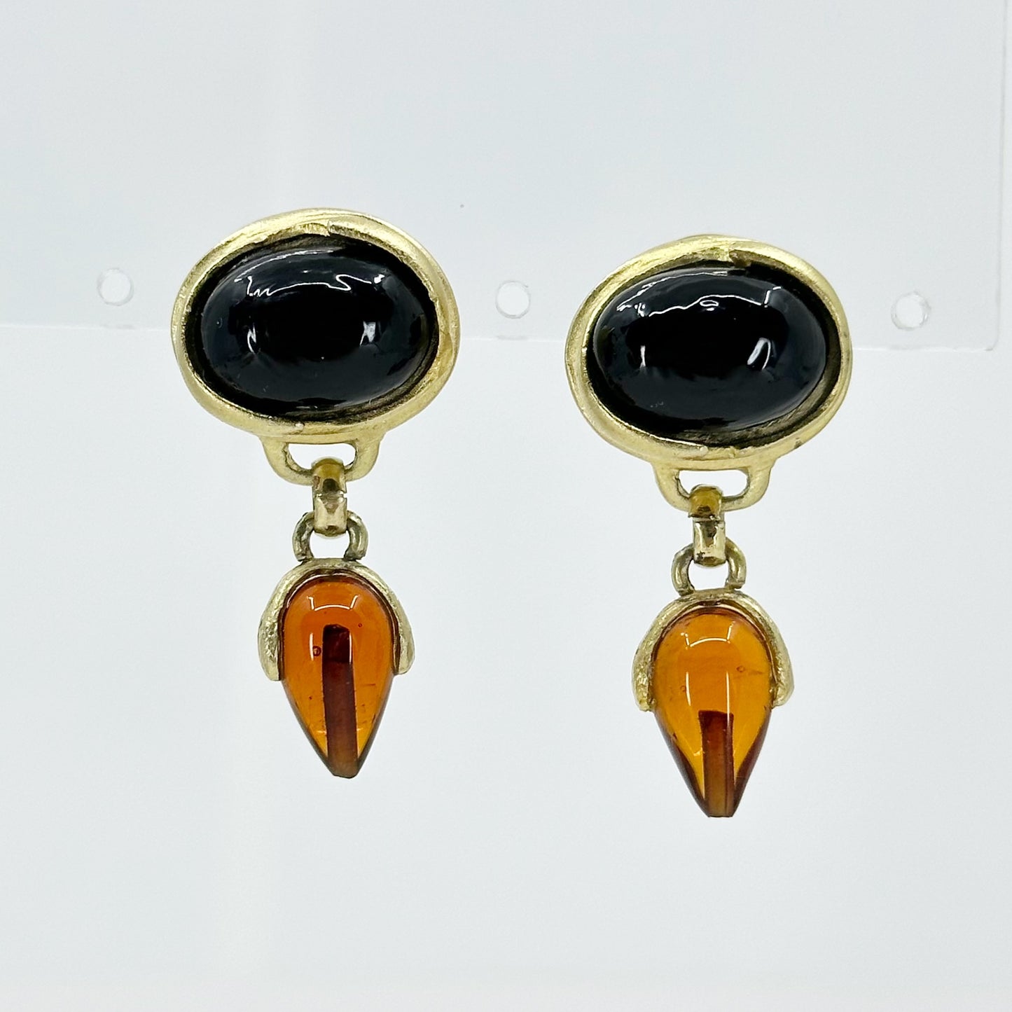 Vintage Gold tone molded glass earrings