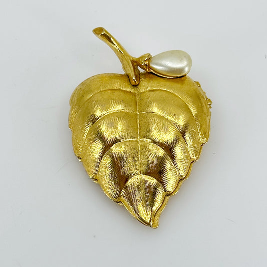 Vintage Avon Gold tone pearl solid perfume leaf brooch