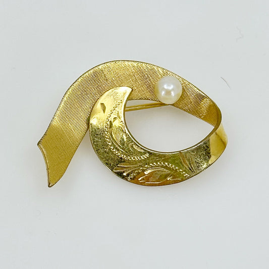 Vintage Theda 12k gold filled pearl brooch