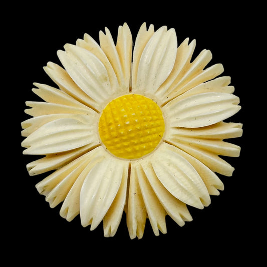 Vintage Carved bone flower brooch