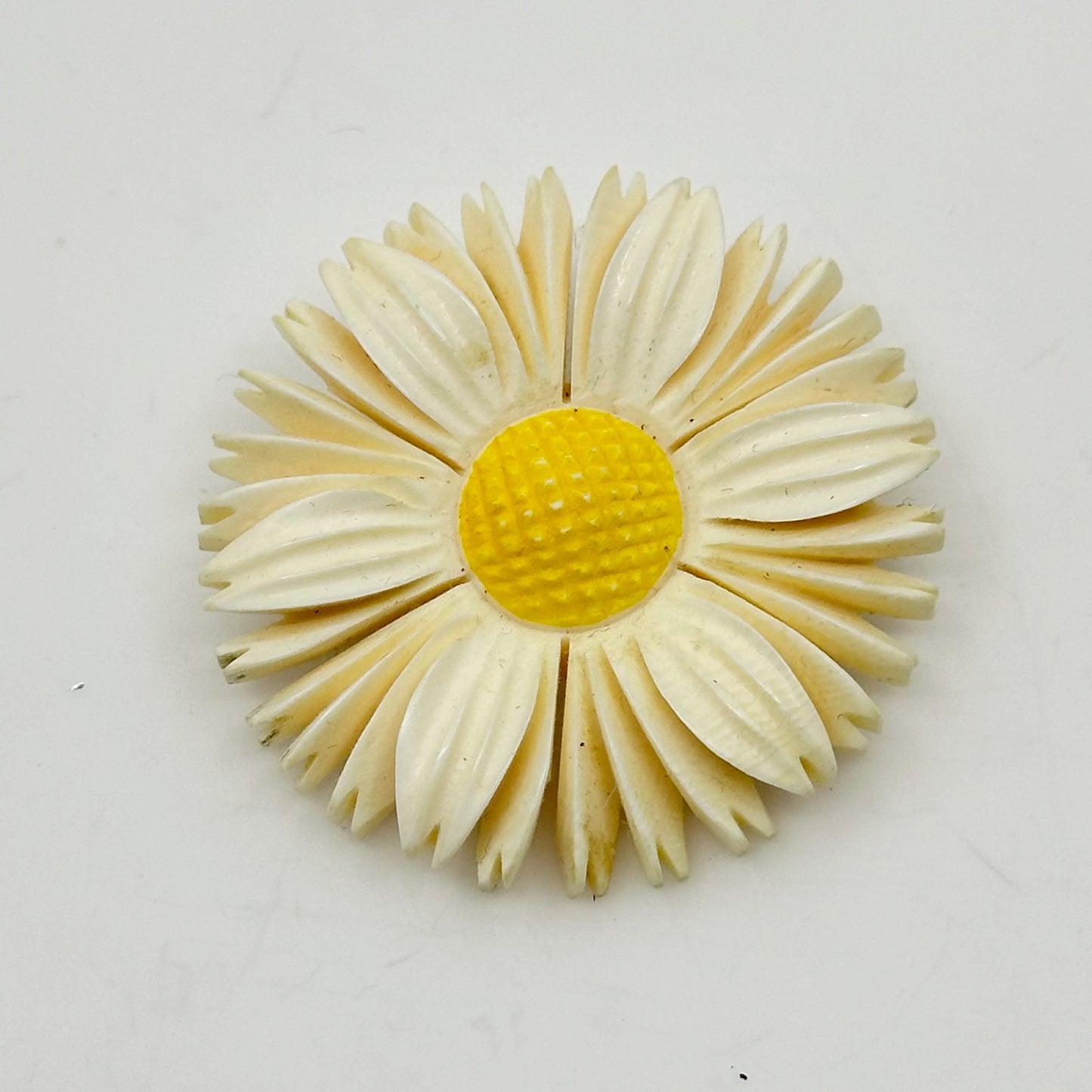 Vintage Carved bone flower brooch