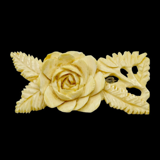 Vintage Carved bone flower brooch