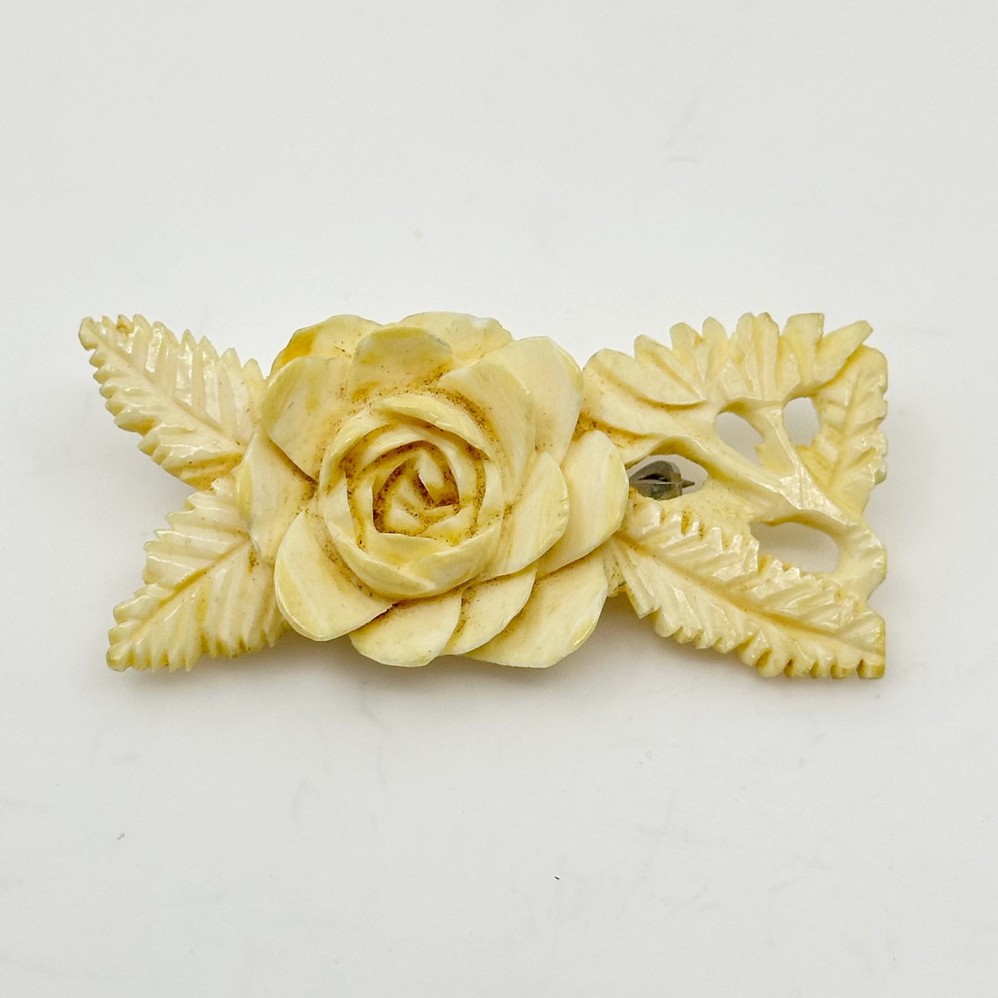 Vintage Carved bone flower brooch