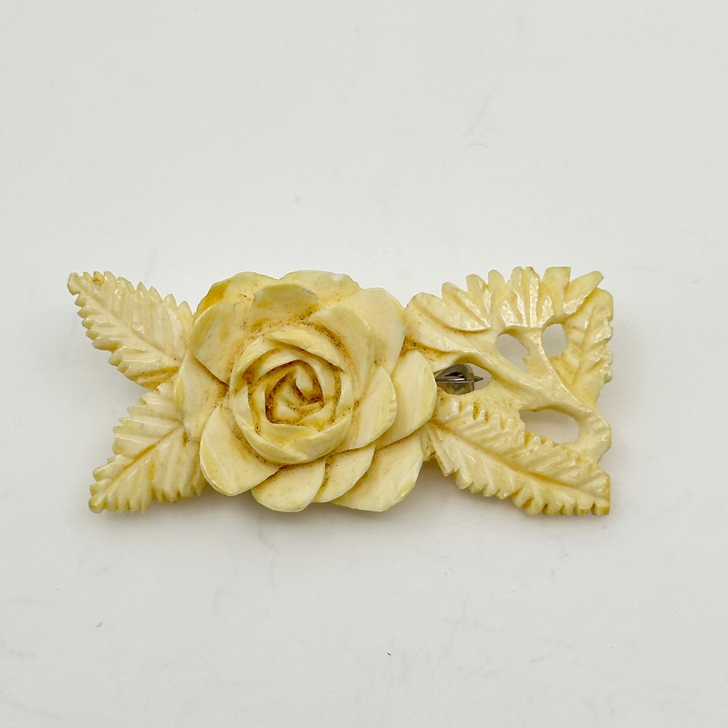 Vintage Carved bone flower brooch