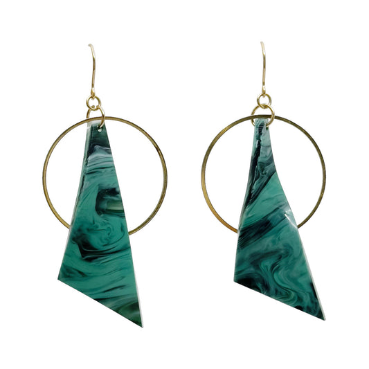 Gold tone malachite acrylic drop earrings