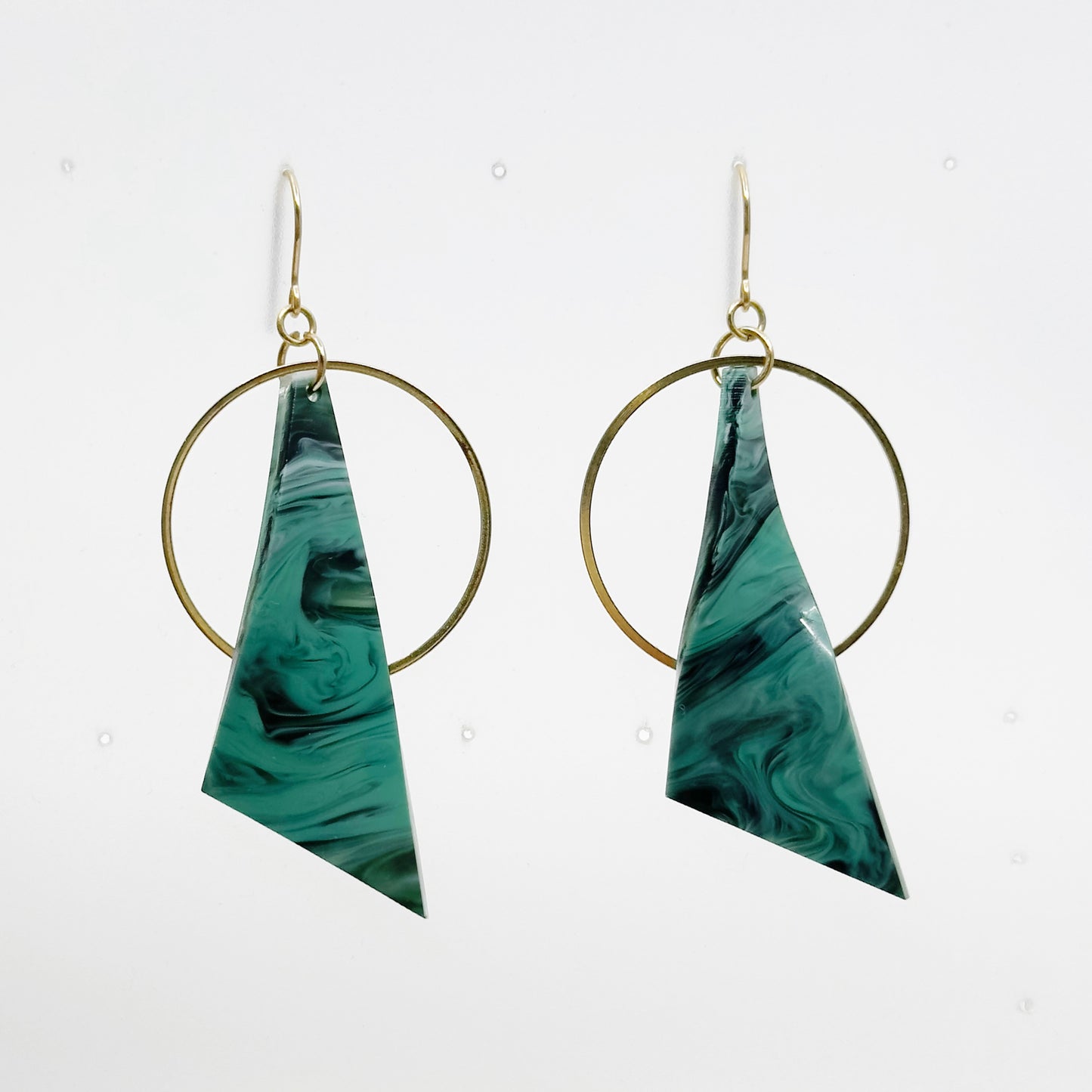 Gold tone malachite acrylic drop earrings