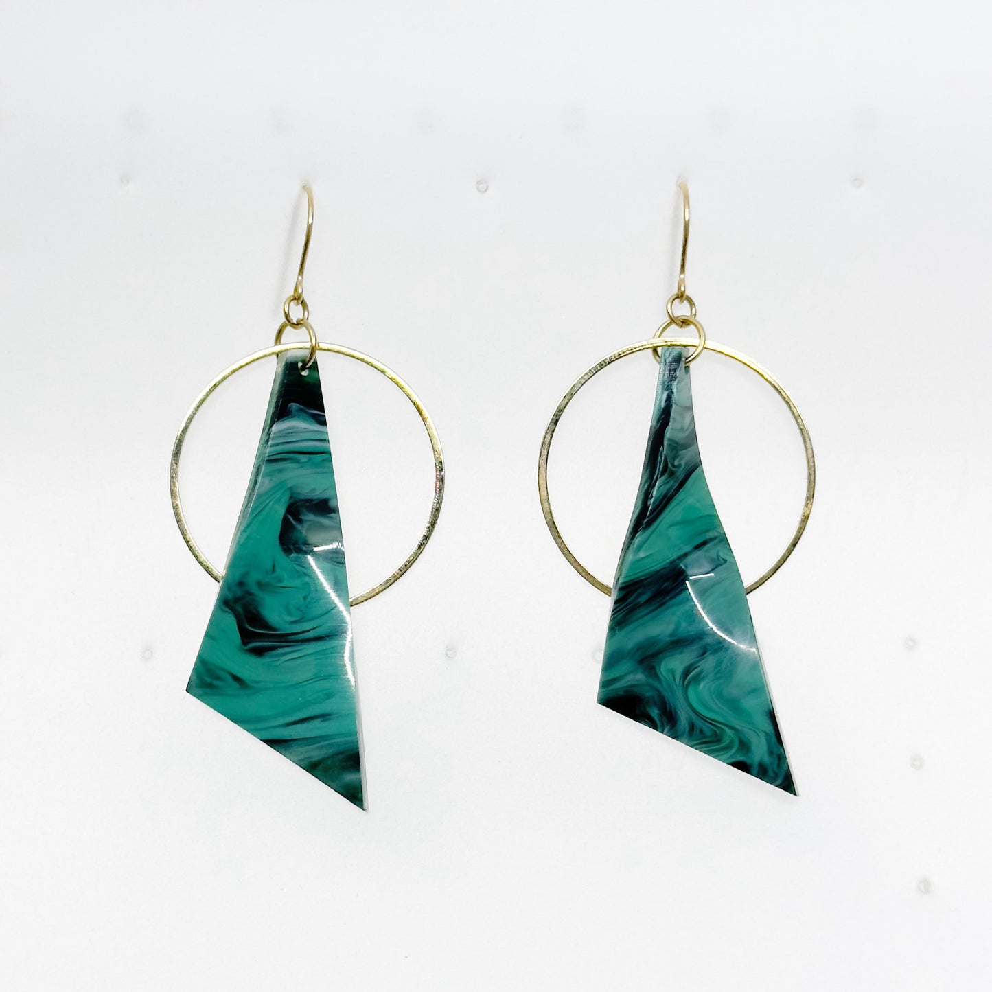 Gold tone malachite acrylic drop earrings