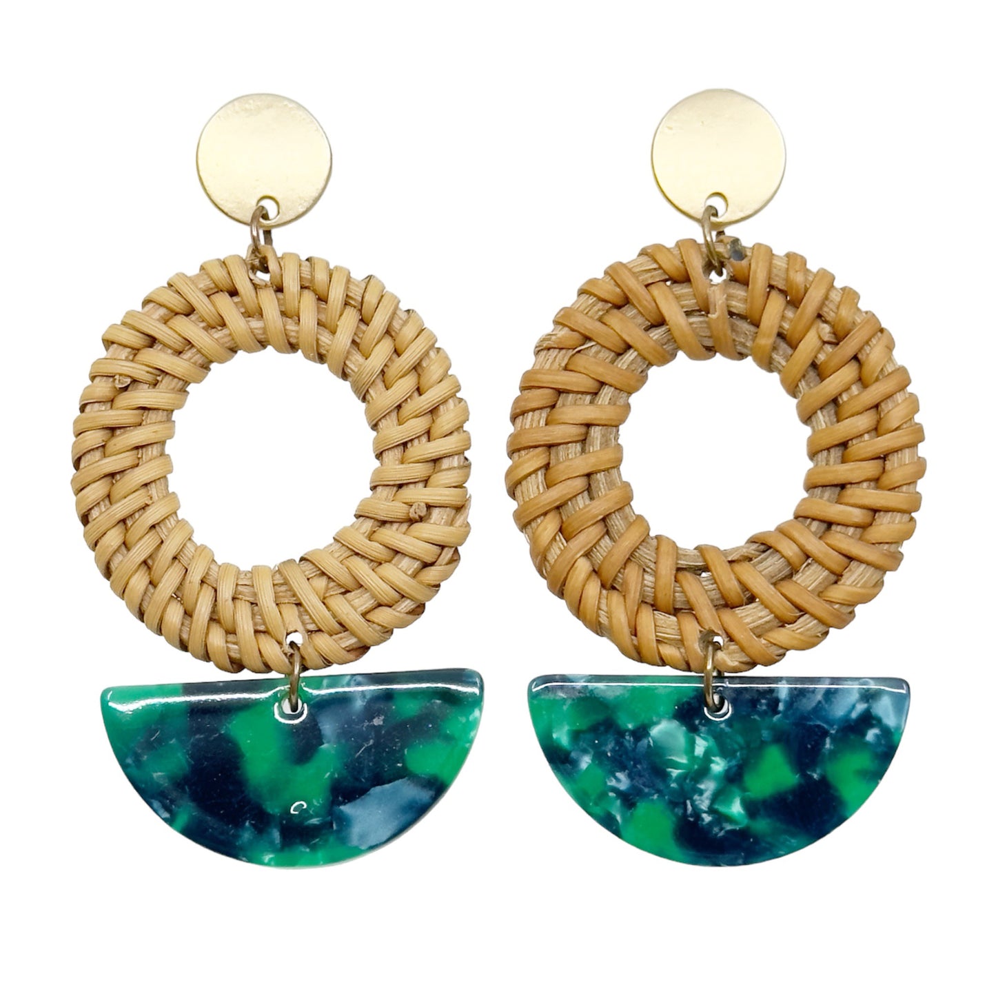 Gold tone Rattan & acrylic drop earrings