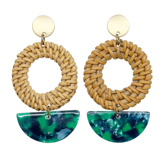 Gold tone Rattan & acrylic drop earrings