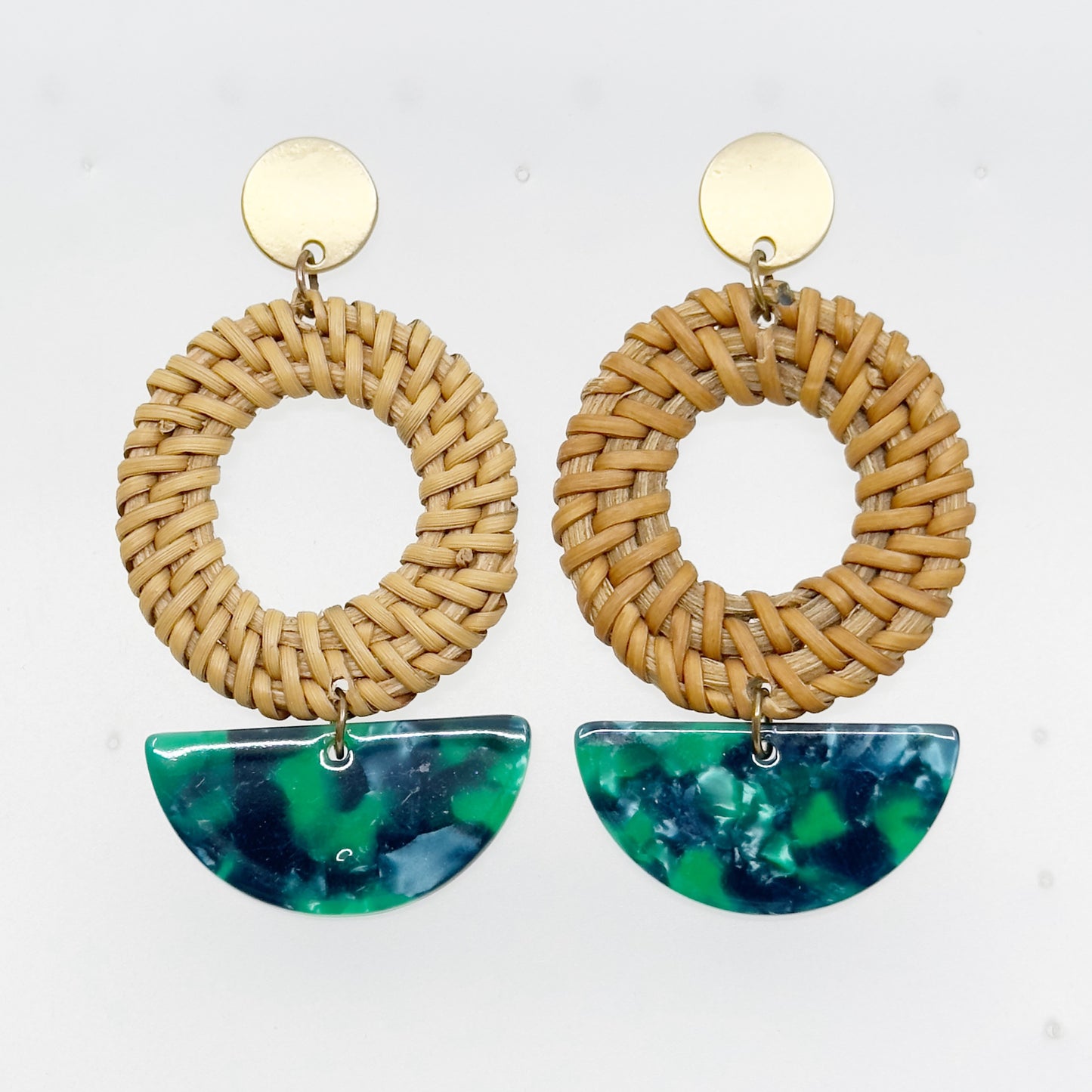 Gold tone Rattan & acrylic drop earrings