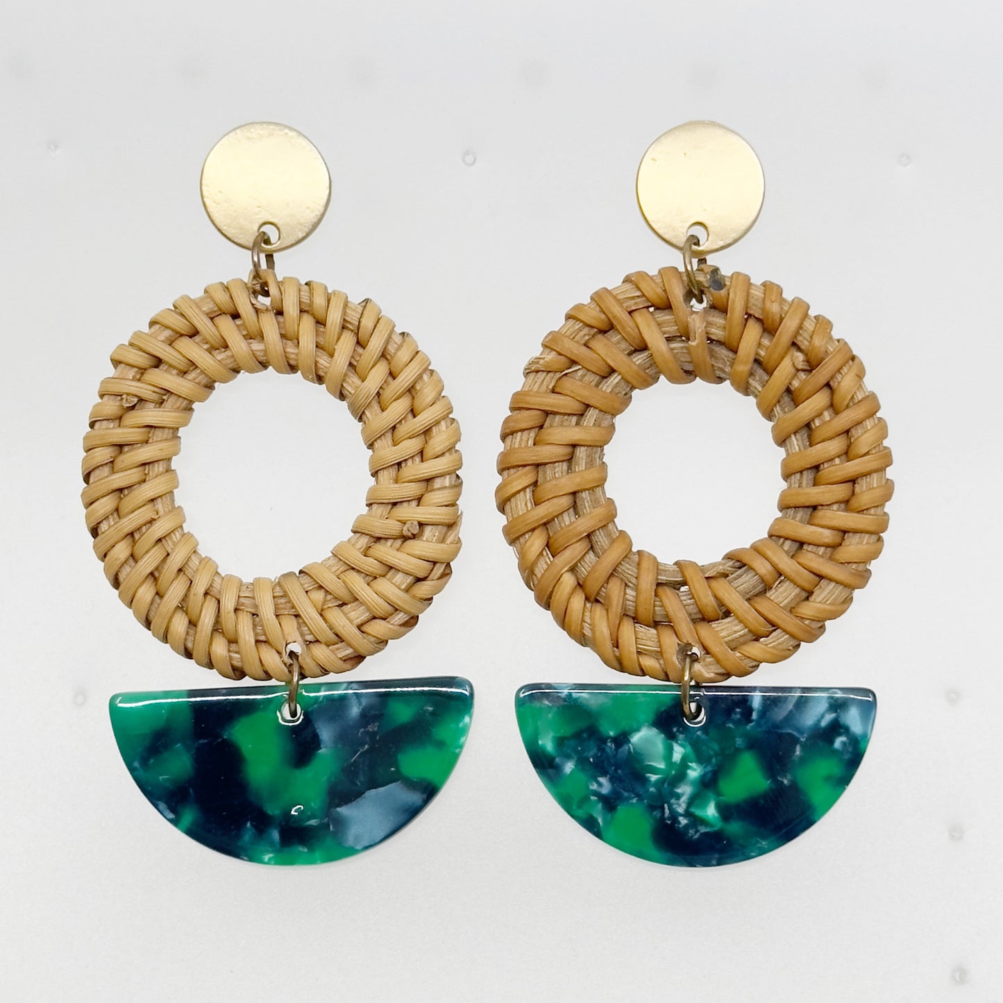 Gold tone Rattan & acrylic drop earrings