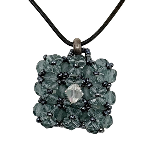 Hand Made silver plated crystal bead pendant cord necklace - GM3021