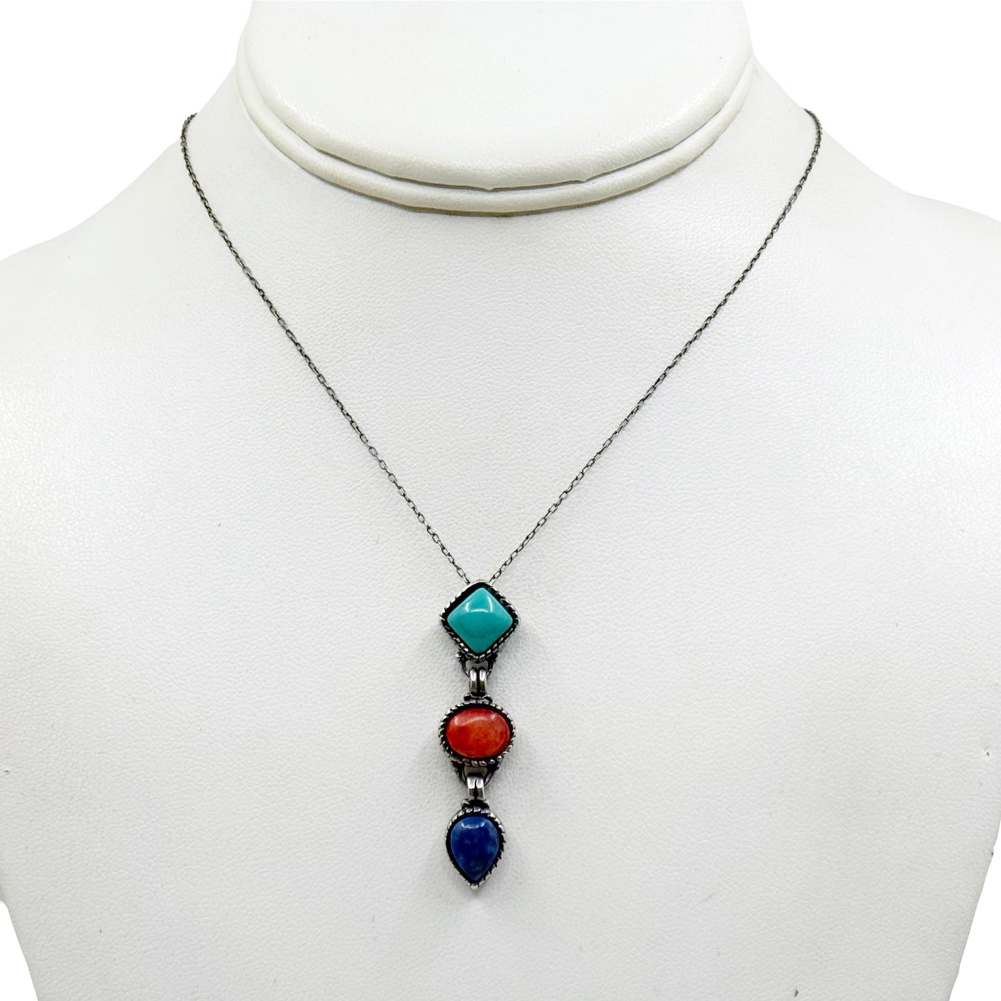 Quoc Turquoise Inc sterling silver turquoise lapis lazuli coral pendant - GM186