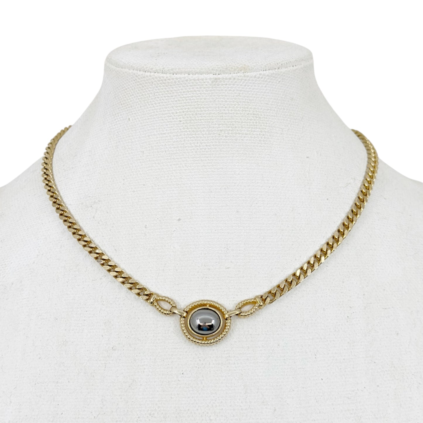 Louis Feraud Paris Gold Plated  Hematite pendant necklace