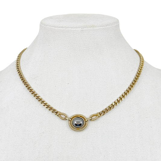 Louis Feraud Paris Gold Plated  Hematite pendant necklace