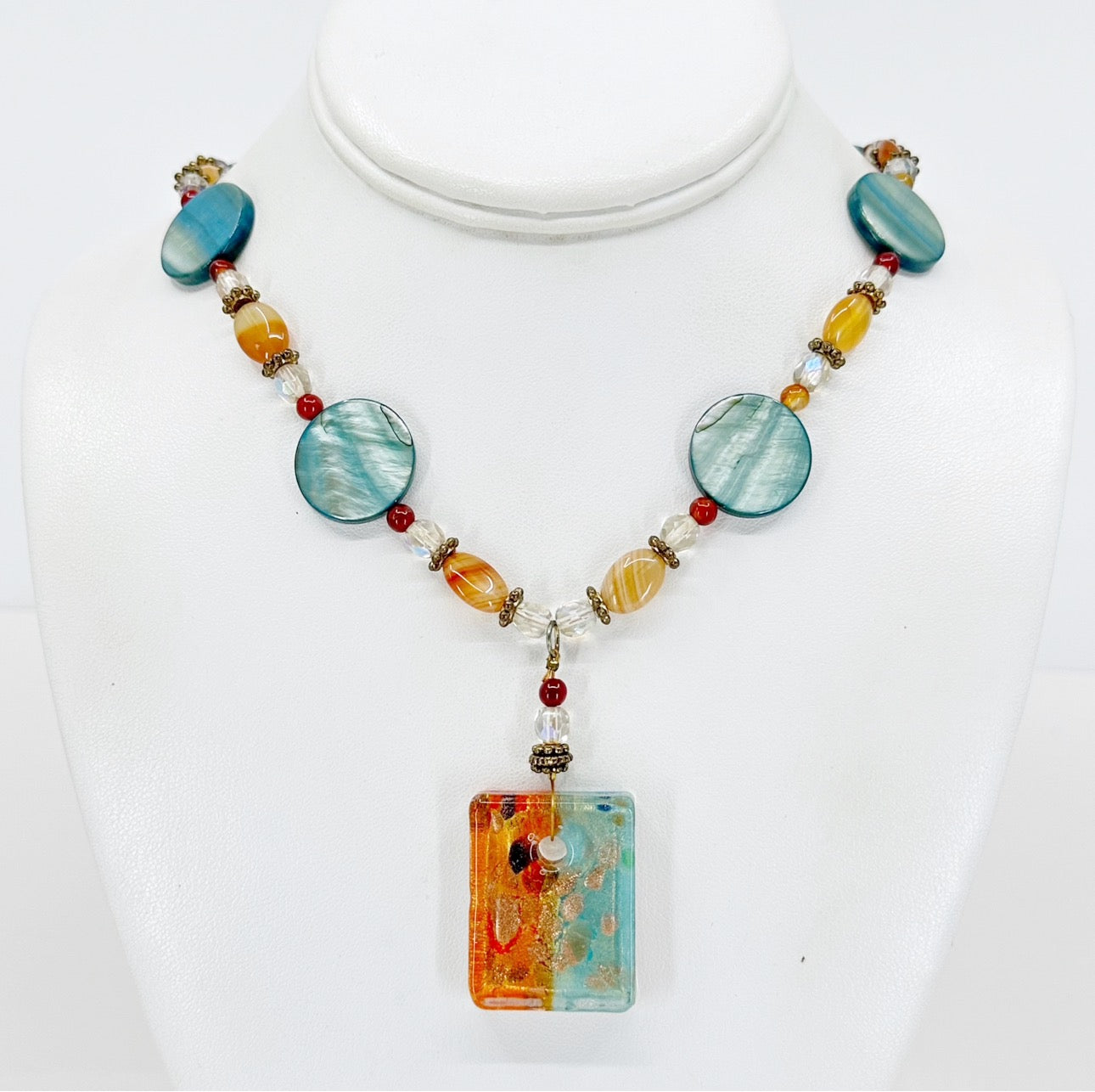 Gold filled glass & gemstone bead necklace