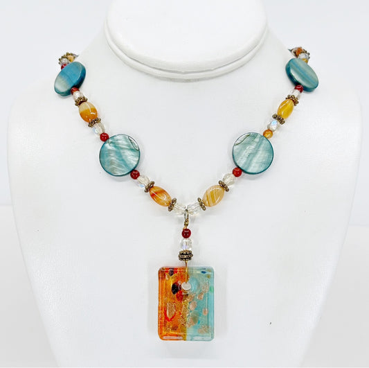 Gold filled glass & gemstone bead necklace