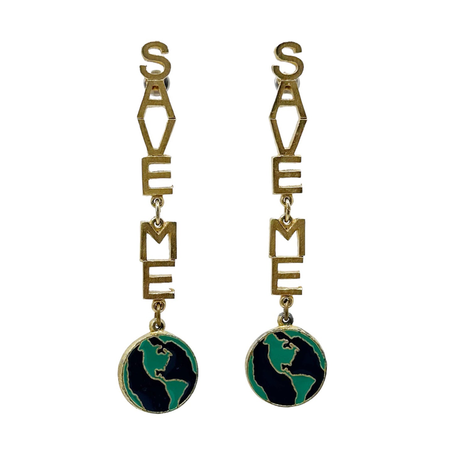 Vintage Gold Tone Save Me earth drop earrings