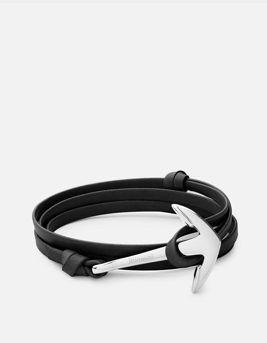 Miansai Silver tone hook & anchor leather wrap bracelet