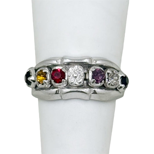 Vintage sterling silver cubic zirconia mother bamboo ring - GM188