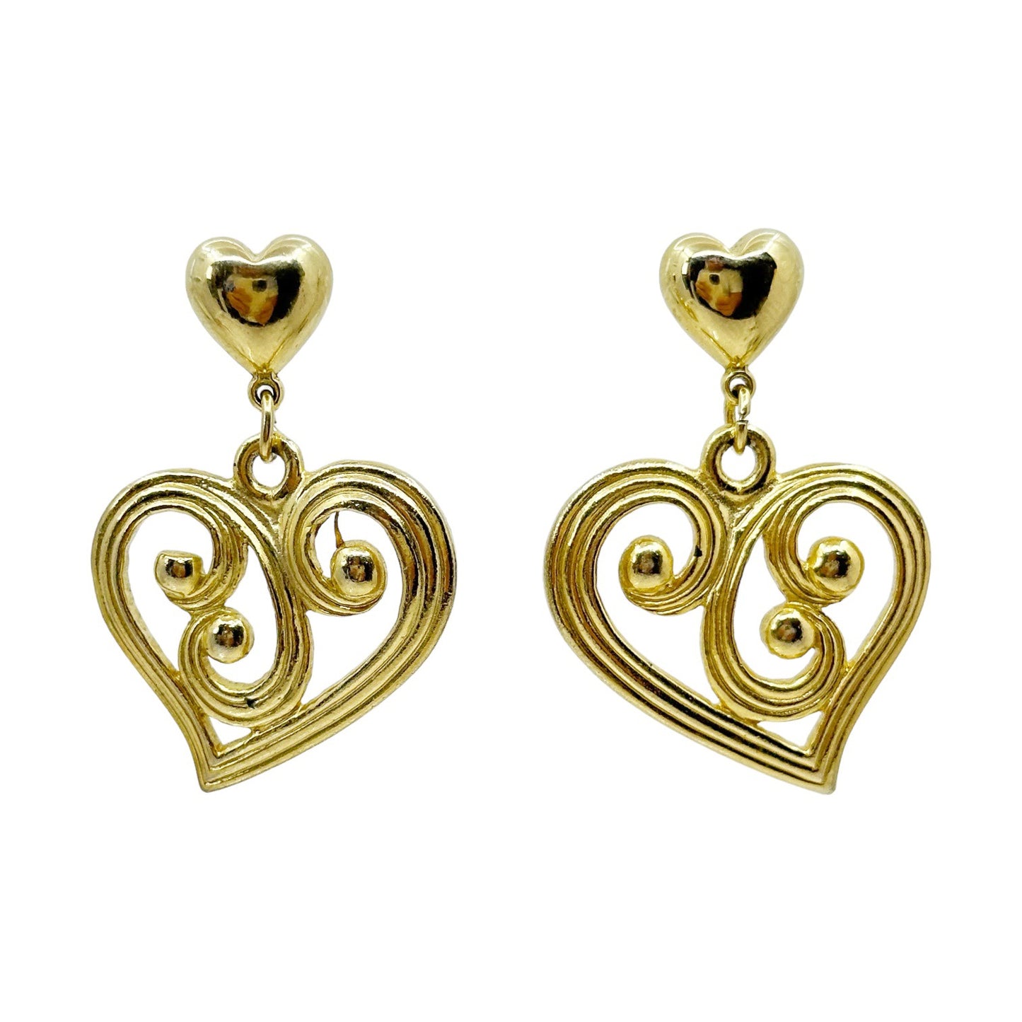 Vintage Gold Tone heart drop earrings