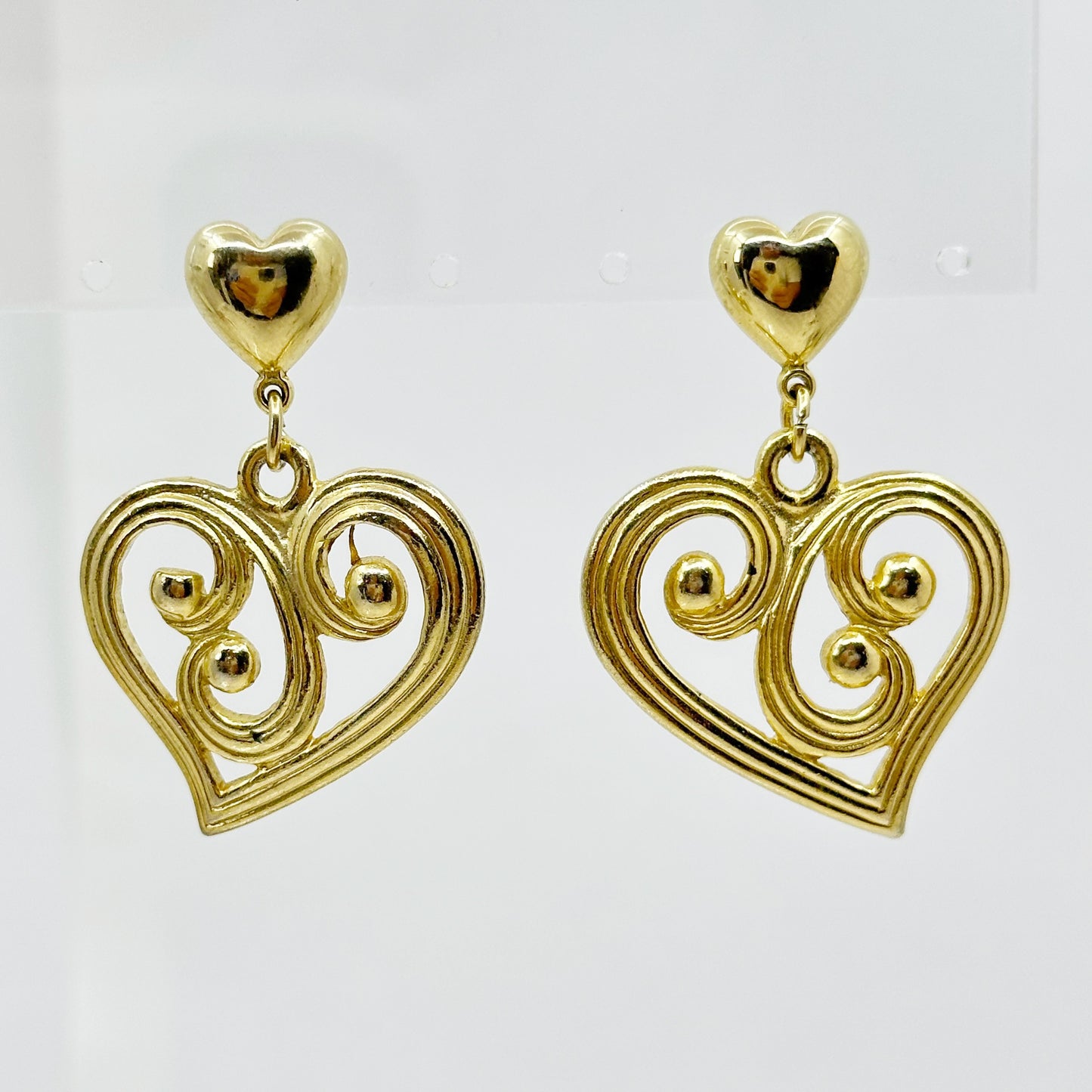 Vintage Gold Tone heart drop earrings