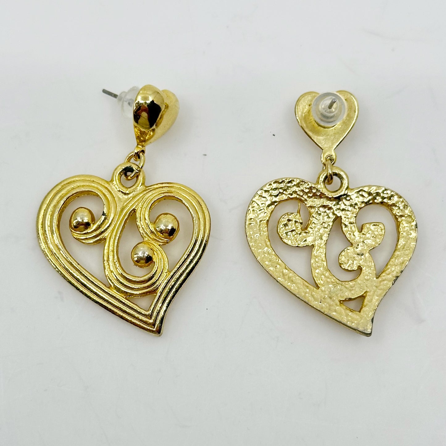 Vintage Gold Tone heart drop earrings