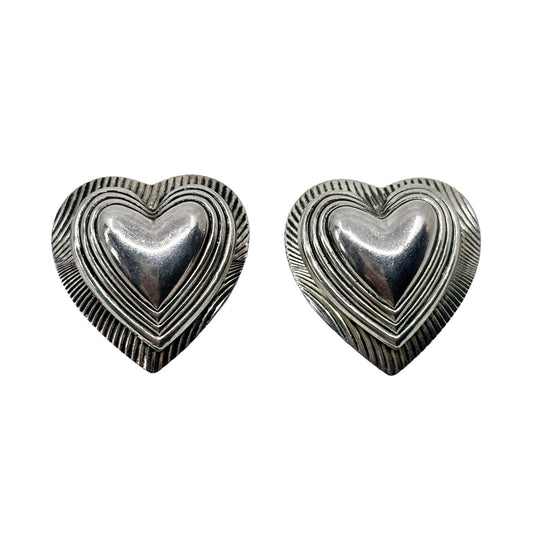 Vintage Silver Plated heart clip on earrings