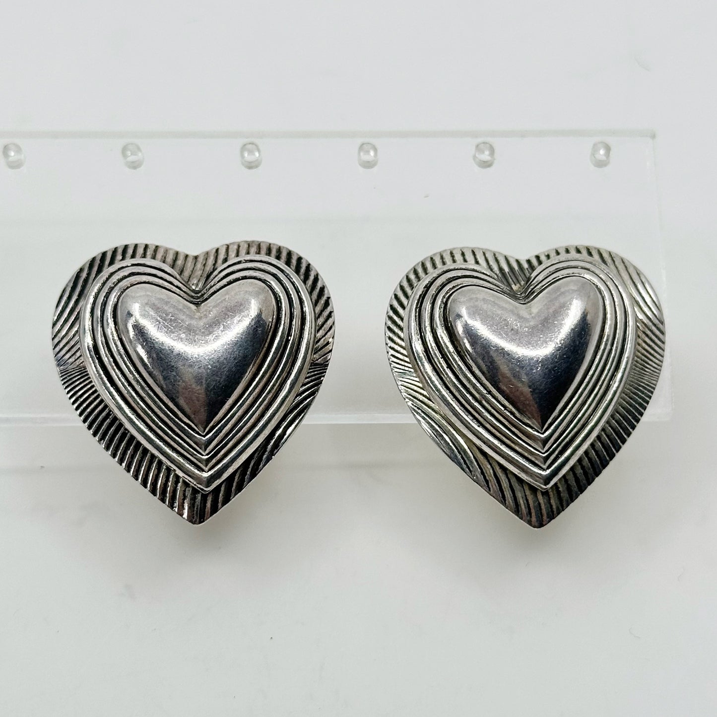 Vintage Silver Plated heart clip on earrings