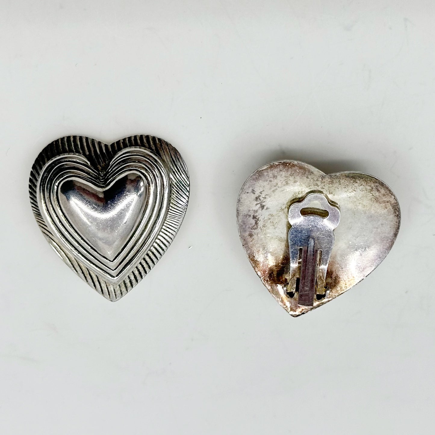 Vintage Silver Plated heart clip on earrings