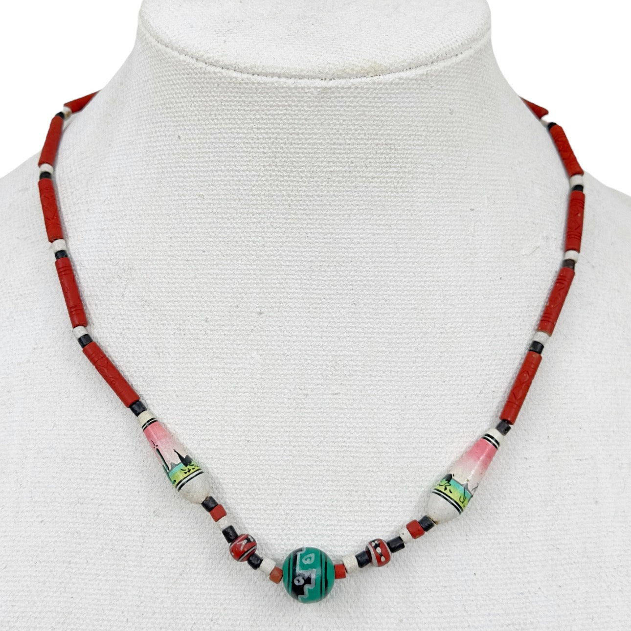 vintage Southwest hand painted bead necklace