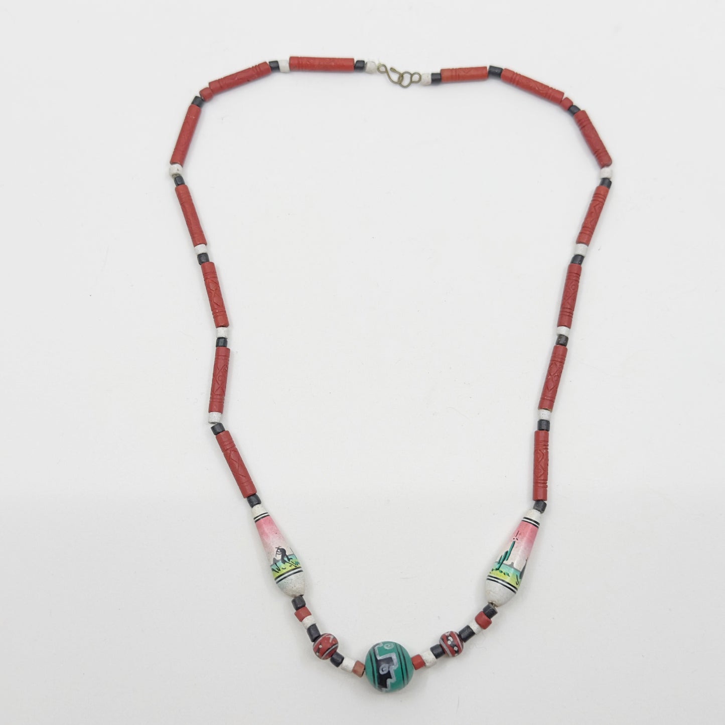 vintage Southwest hand painted bead necklace