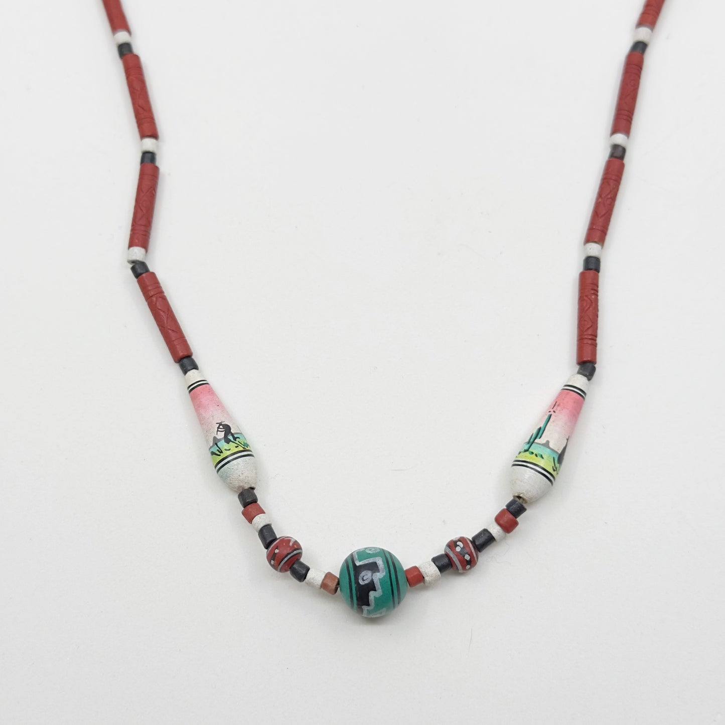 vintage Southwest hand painted bead necklace