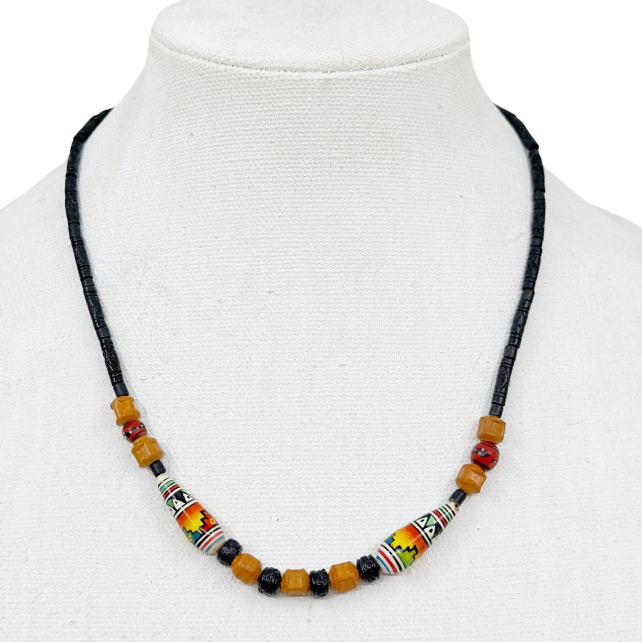 vintage Southwest hand painted bead necklace