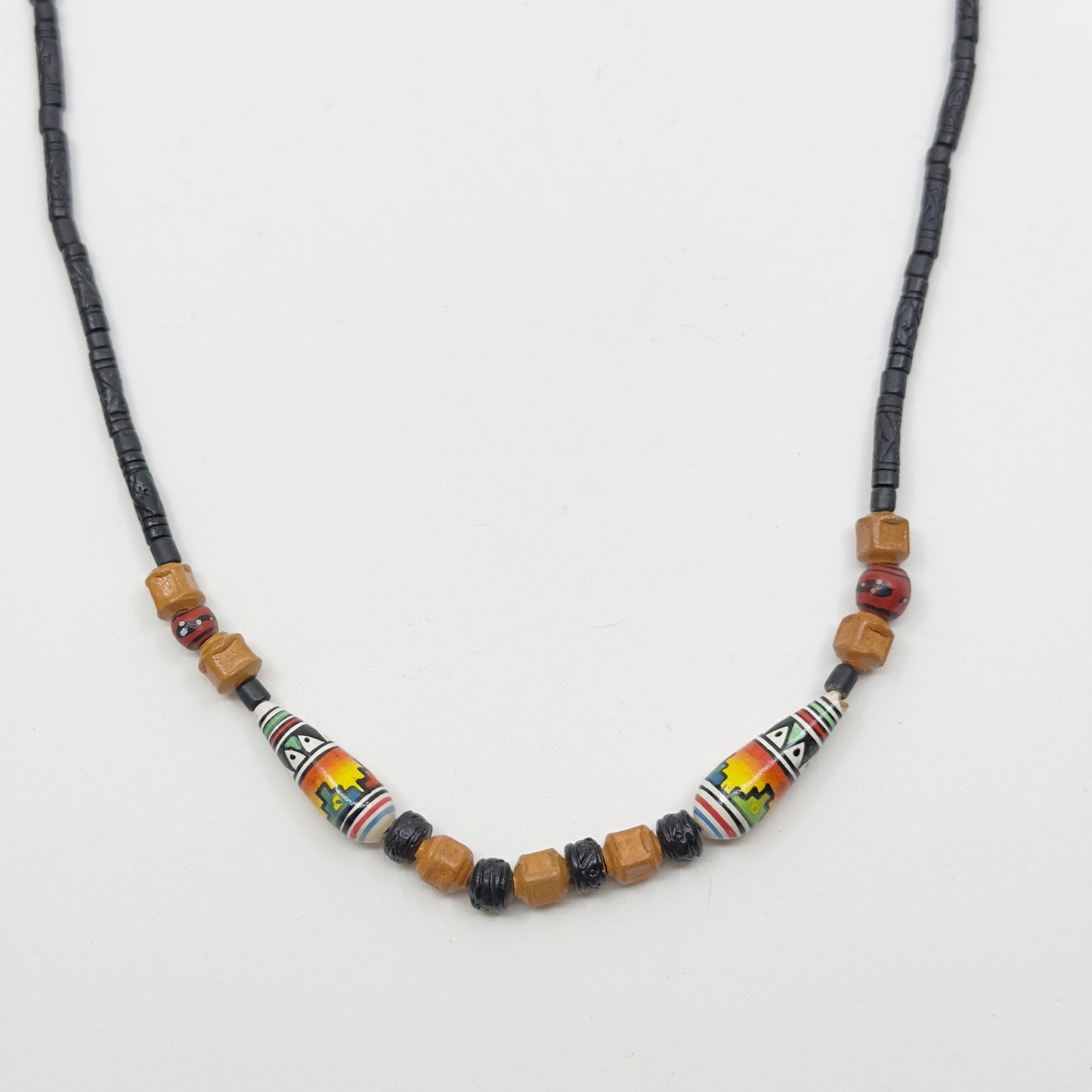 vintage Southwest hand painted bead necklace