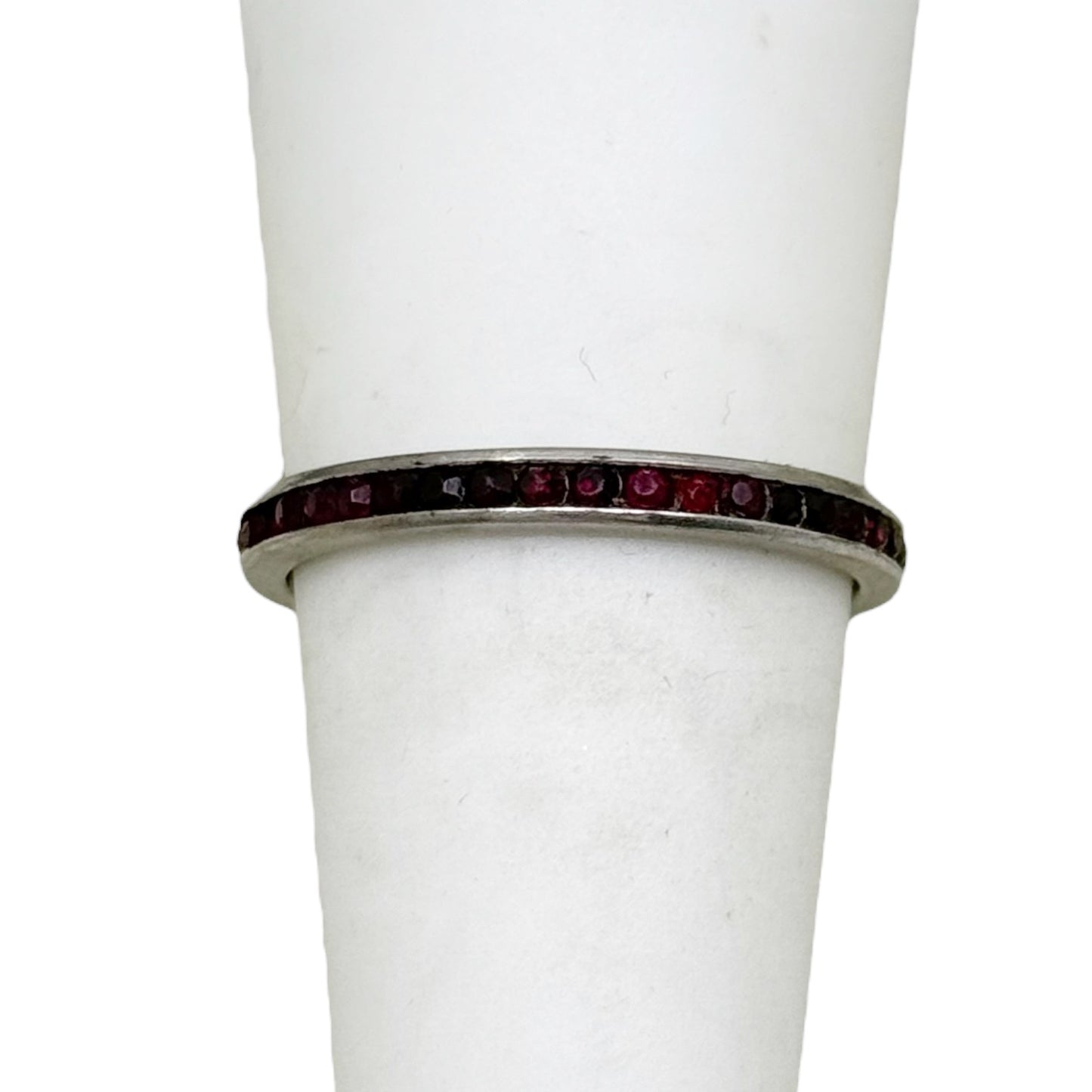 vintage sterling silver ruby rhinestone band ring - GM313