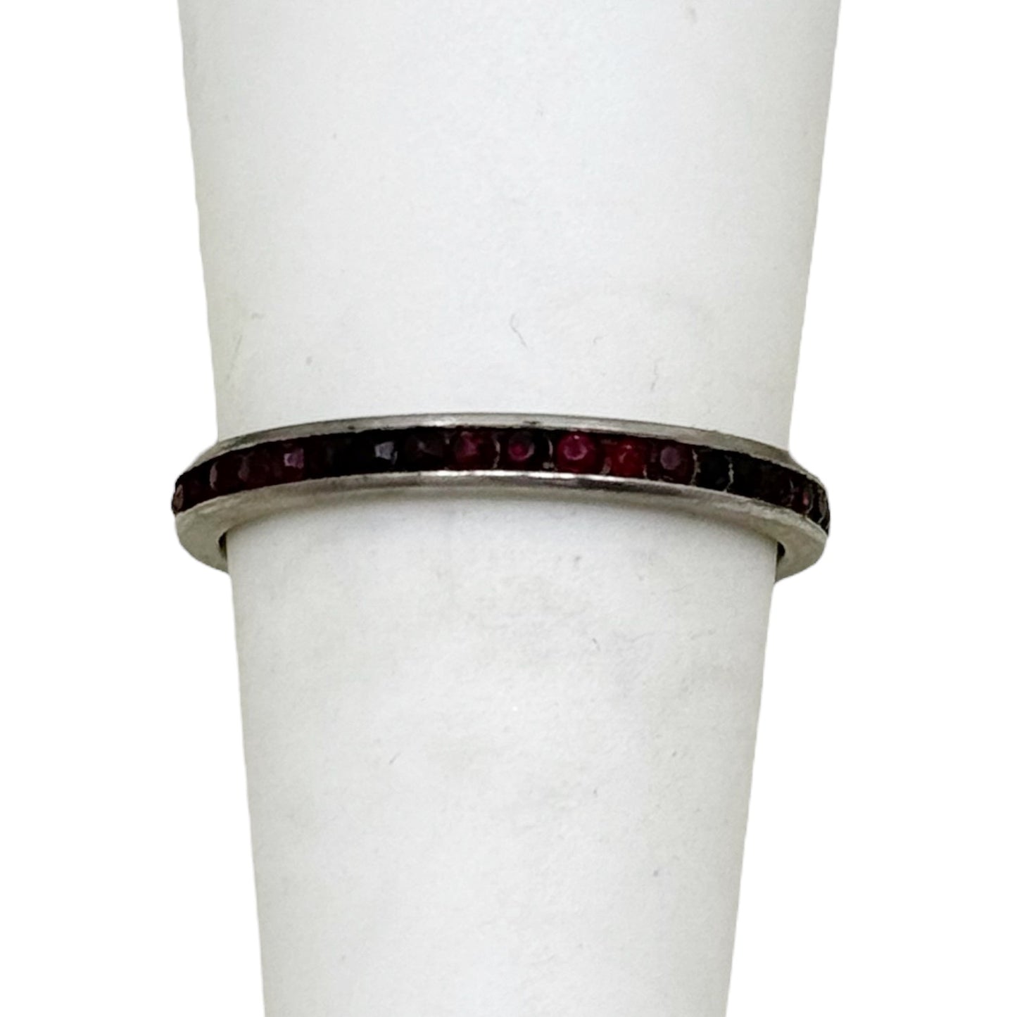 vintage sterling silver ruby rhinestone band ring - GM313