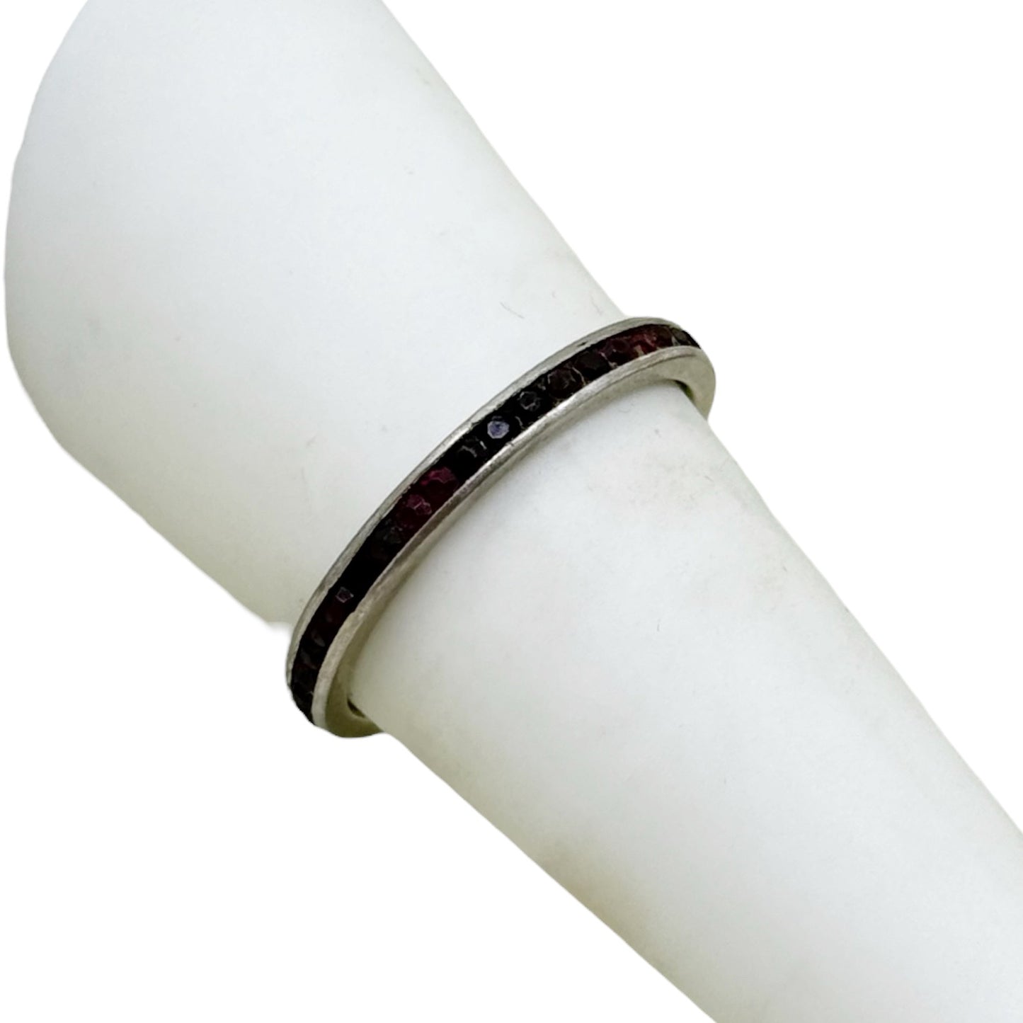 vintage sterling silver ruby rhinestone band ring - GM313