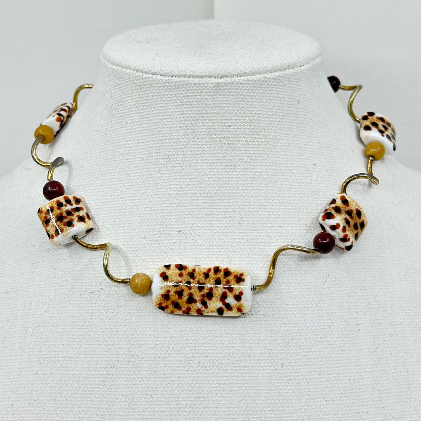 Gold Vermeil Sterling silver ceramic & jasper bead necklace