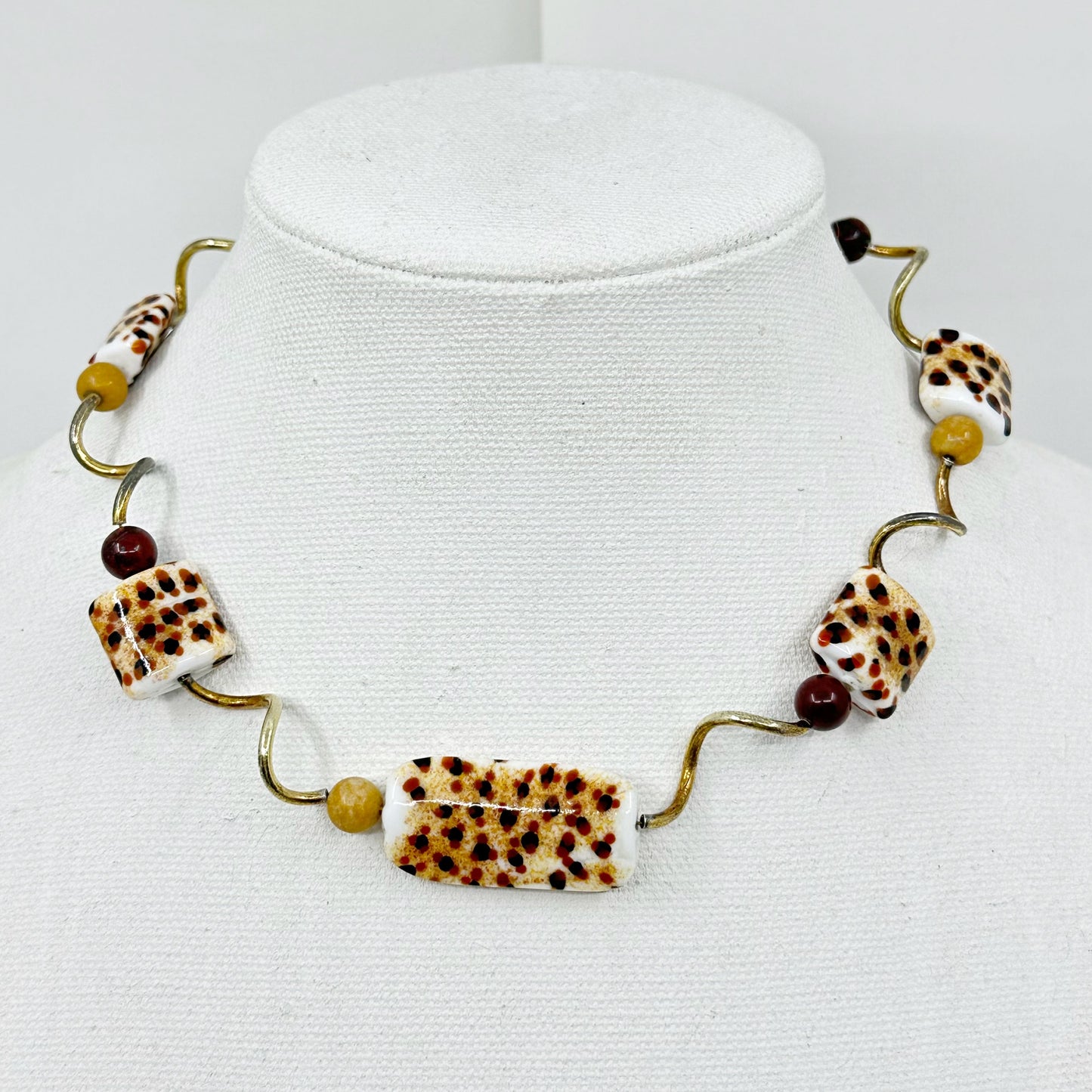 Gold Vermeil Sterling silver ceramic & jasper bead necklace