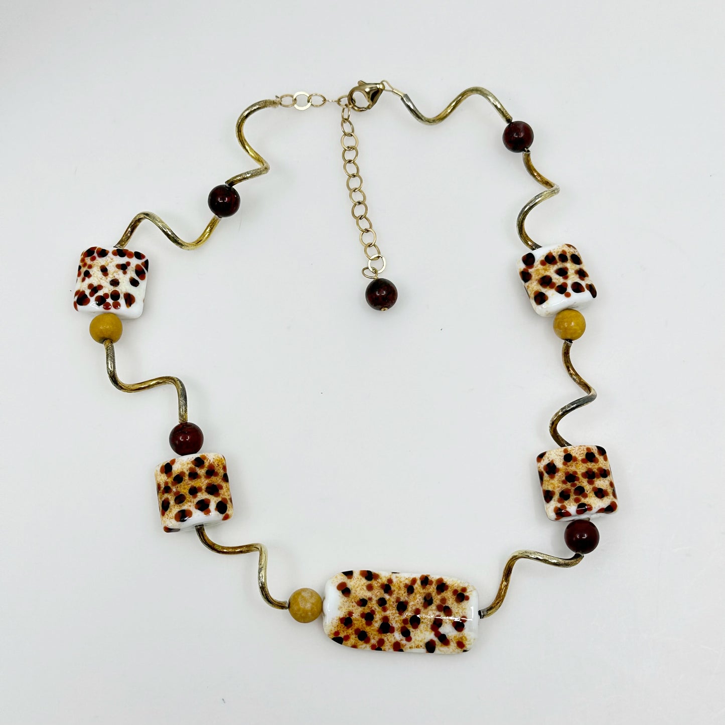 Gold Vermeil Sterling silver ceramic & jasper bead necklace